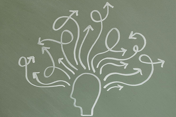 chalkboard drawing of a wandering mind